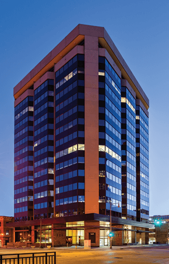 1401 17th street tower exterior elevation at dusk